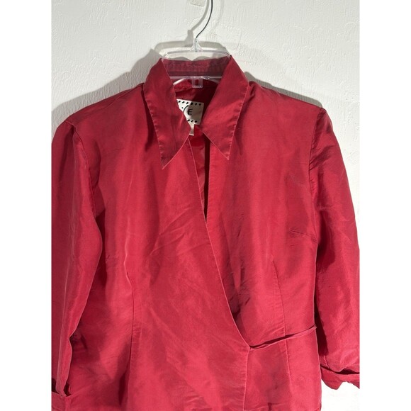 ICE Women's 100% Silk Bright Hot Red Wrap Lined Blouse Long Sleeve Size 8 - Picture 6 of 7